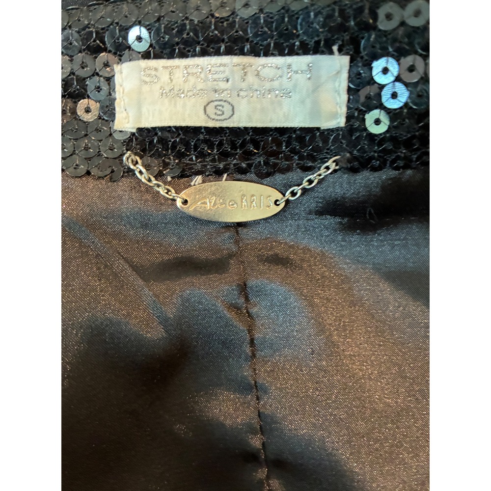 Black Sequin Blazer Women Size Small Stretch Tuxedo Jacket - Picture 7 of 10